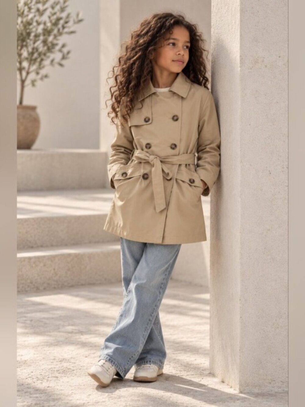 Zara Girls Classic Beige Trench Coat Belted Double Breasted 9-10Y Fall Jacket
